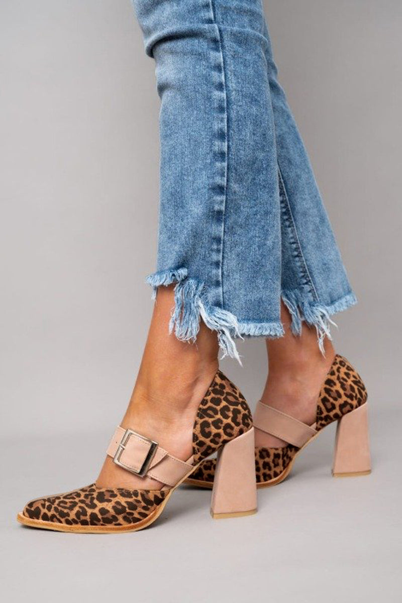 Selveta | Leopard Suede Sandals with Sturdy Heels