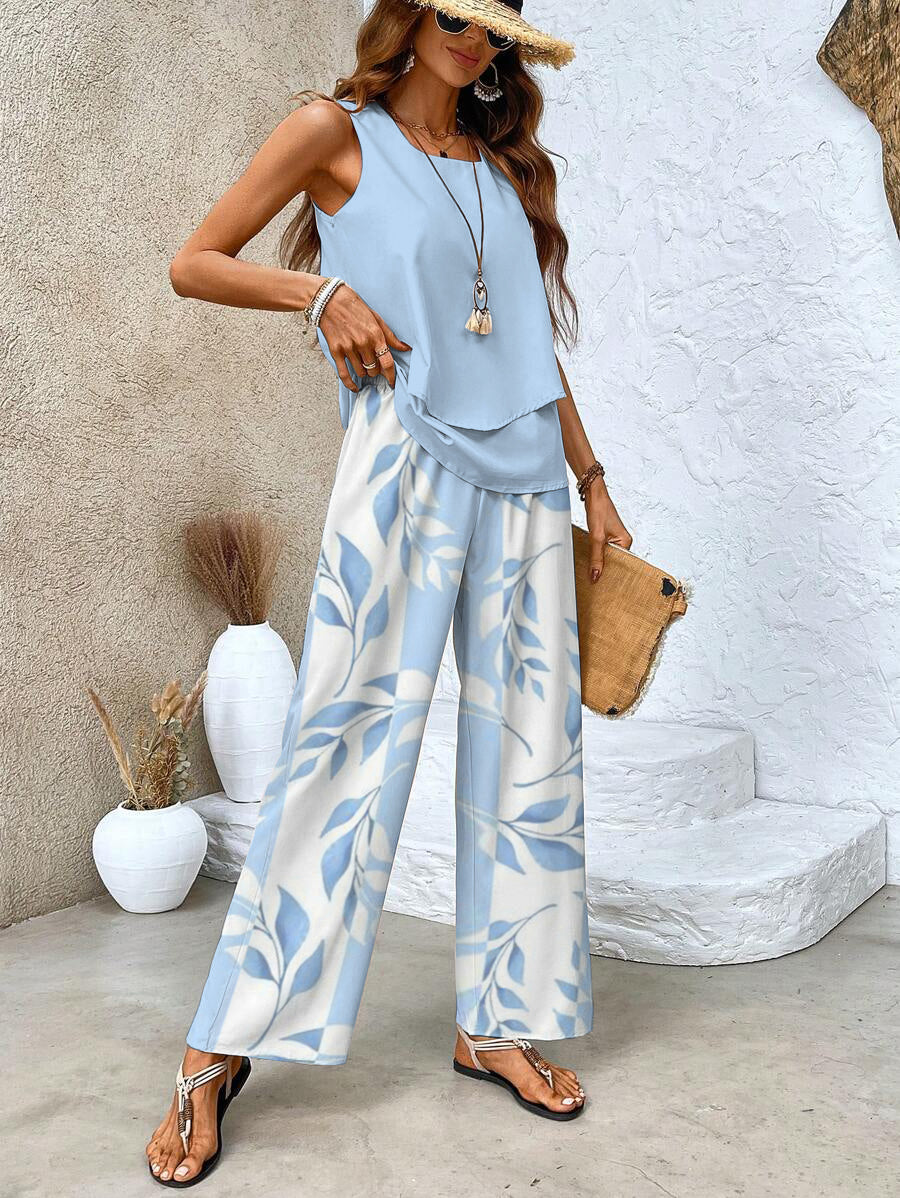 Jade - Chic Summer Set – Sleeveless Top & Wide Leg Pants
