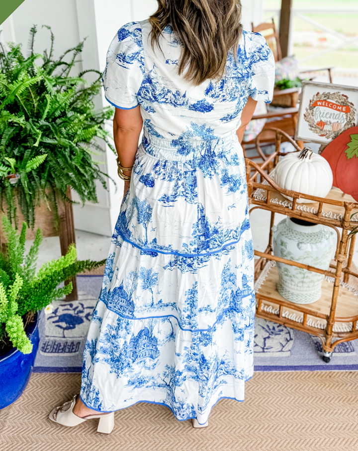 Eliza – Classic Toile Maxi Dress