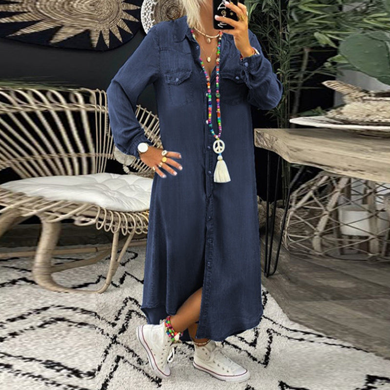 Ines - Long Sleeve Maxi Dress in Denim