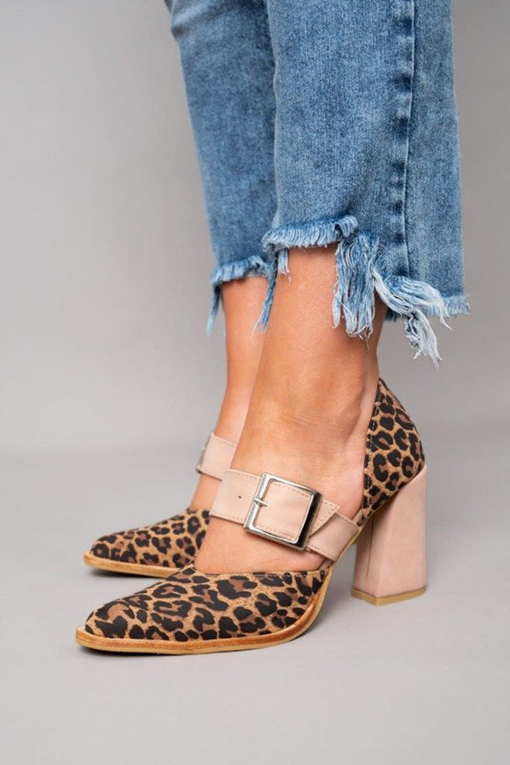 Selveta | Leopard Suede Sandals with Sturdy Heels