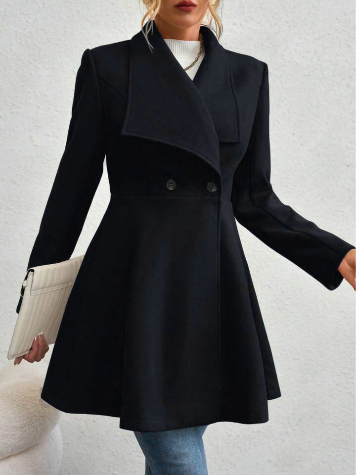 Monique – Collared Neck Button-Up Long Sleeve Coat