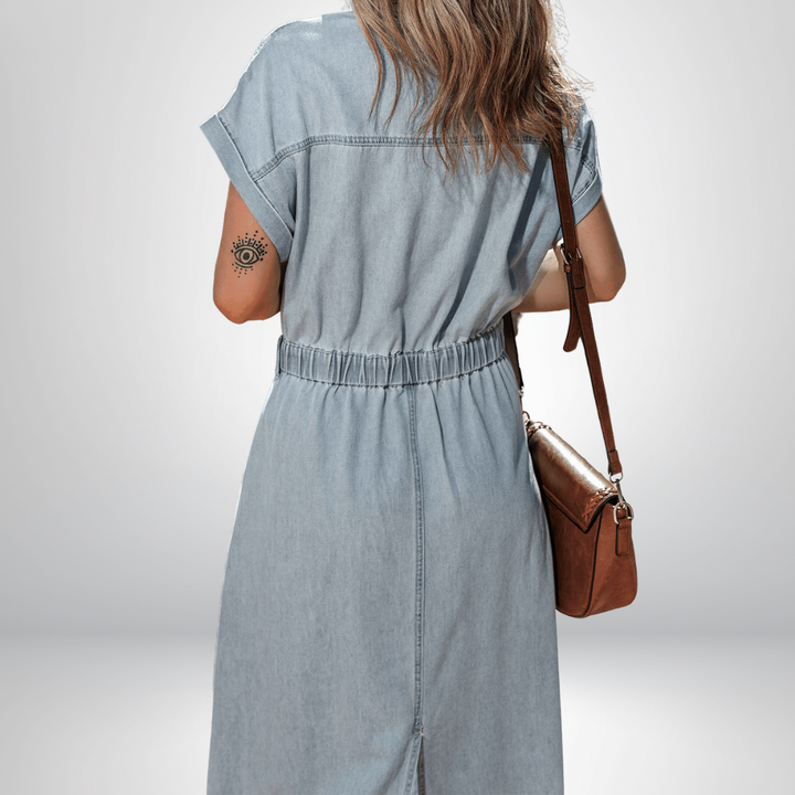 Isabelle - Denim Dress with Elegant, Short Batwing Sleeves