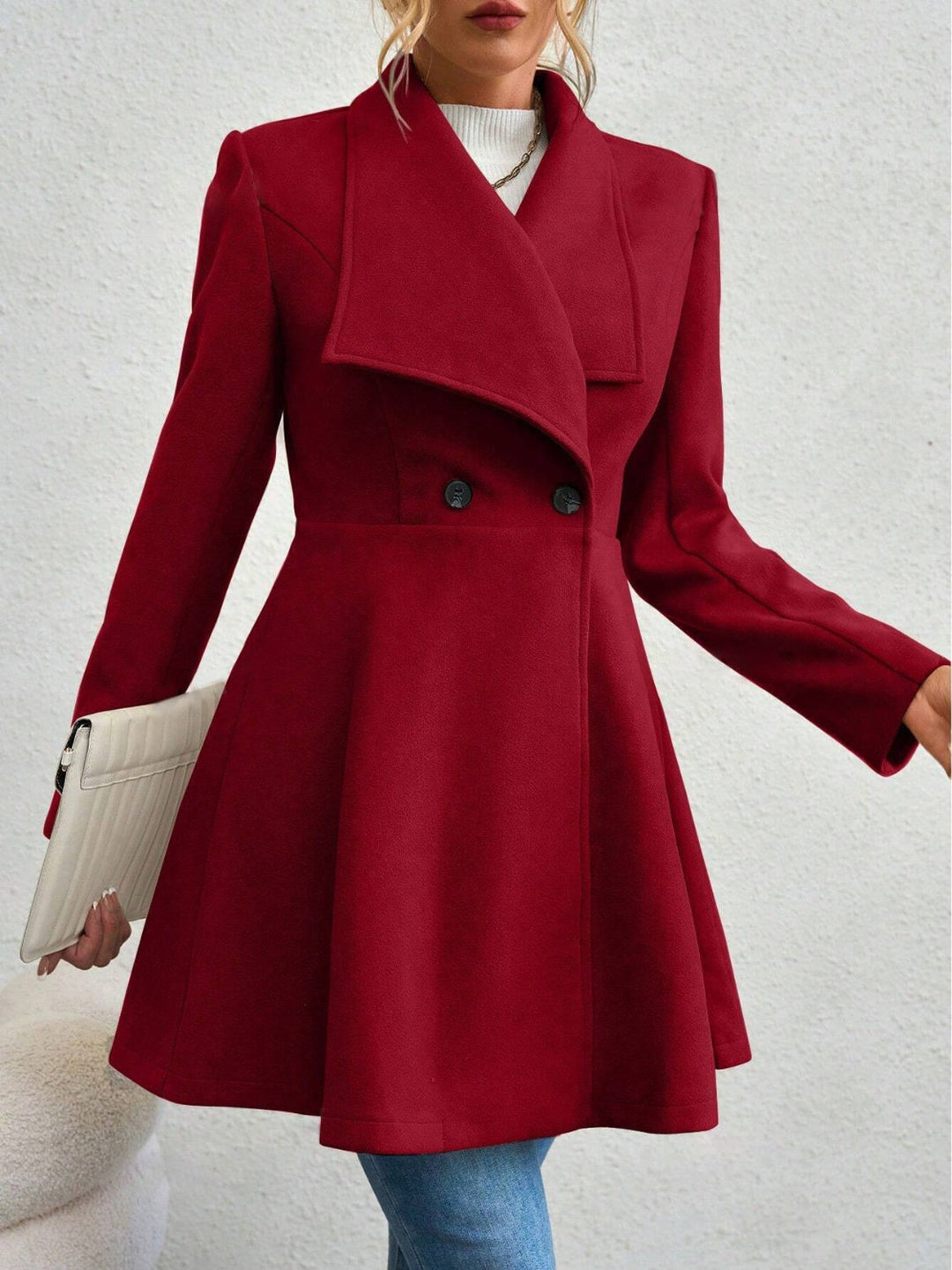 Monique – Collared Neck Button-Up Long Sleeve Coat