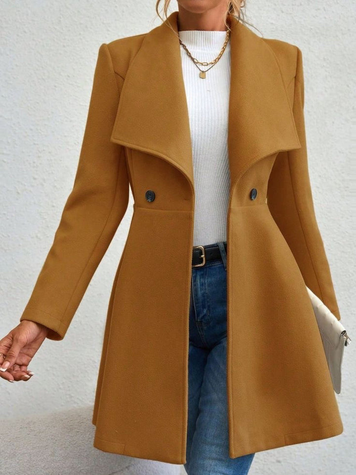 Monique – Collared Neck Button-Up Long Sleeve Coat
