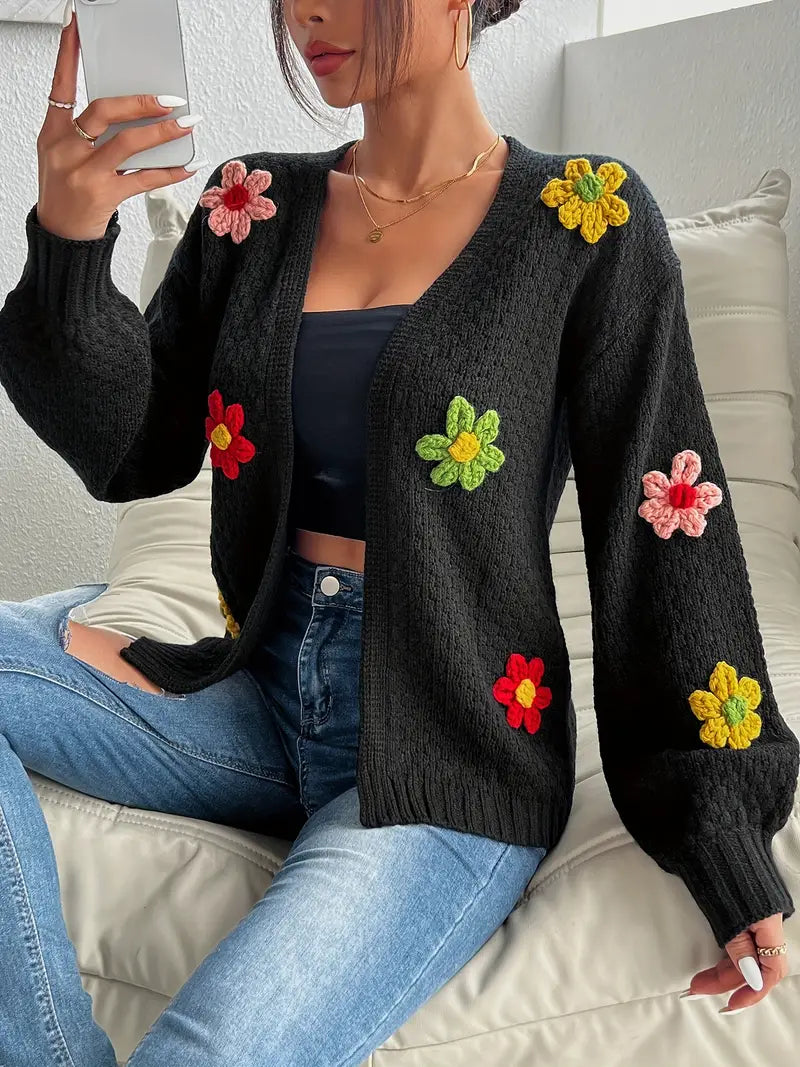 Ann | Floral Print Knitted Open Front Cardigan