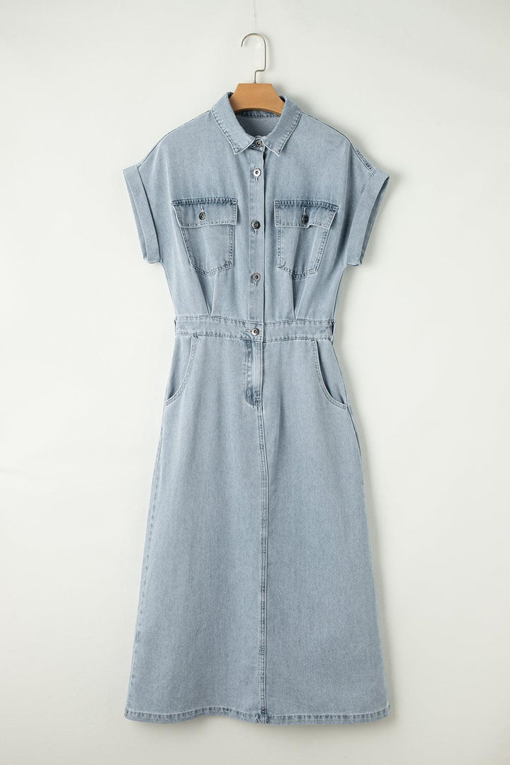 Isabelle - Denim Dress with Elegant, Short Batwing Sleeves