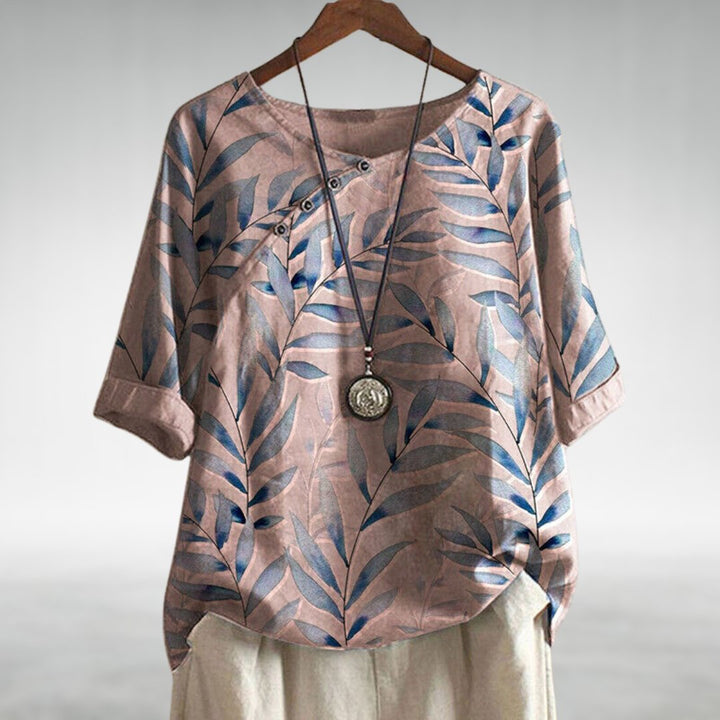 Alessia – Botanical Asymmetrical Button Blouse