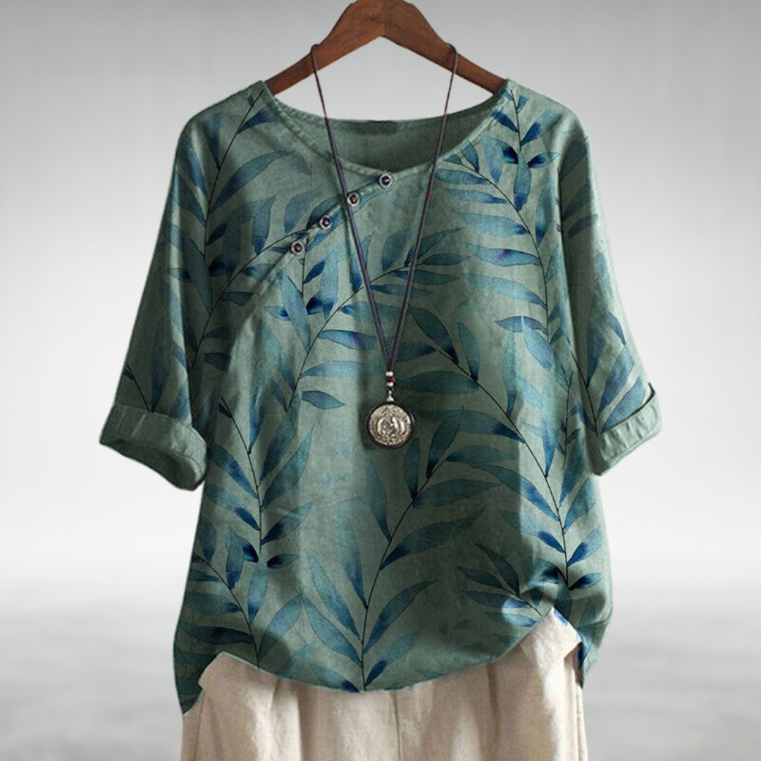 Alessia – Botanical Asymmetrical Button Blouse