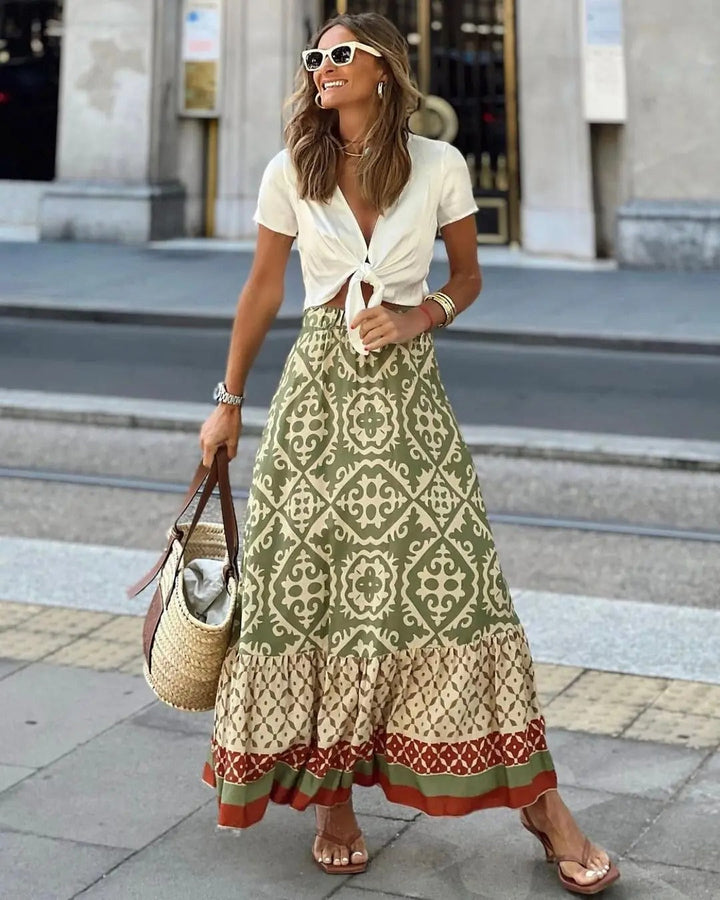 Estella – Boho Geometric Maxi Skirt Set