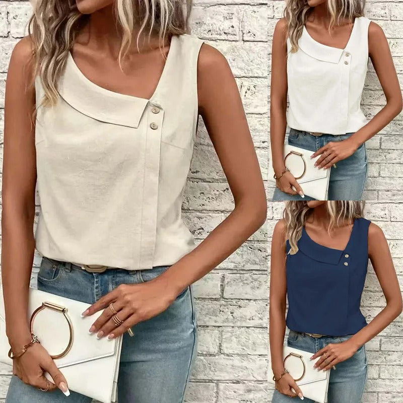 Sheila – Chic Asymmetrical Button-Detail Top