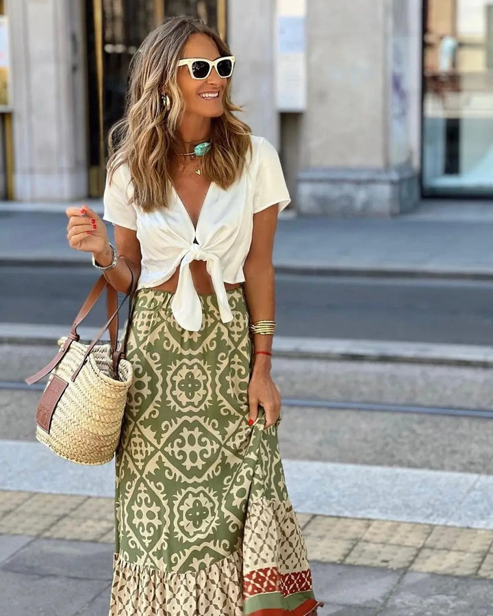 Estella – Boho Geometric Maxi Skirt Set