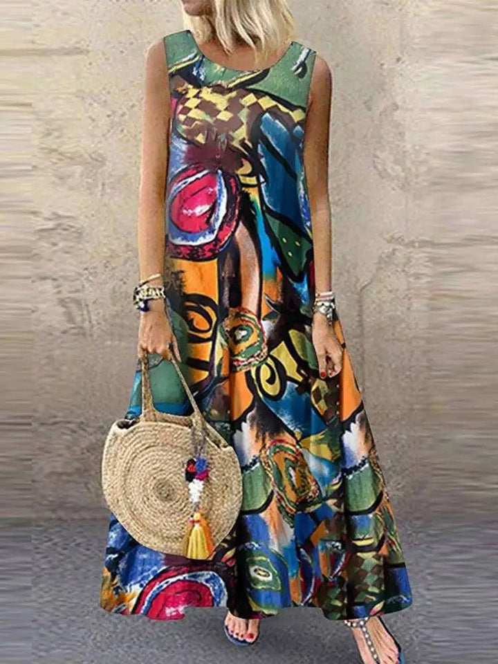 Barbara – Sleeveless Artistic Maxi Dress