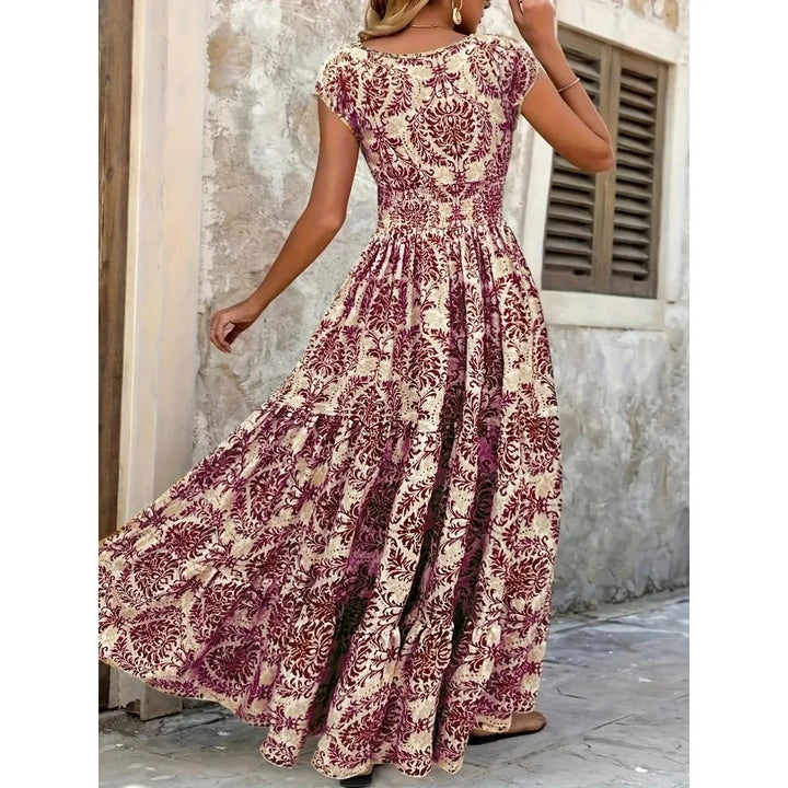 Lorena – Vintage Print Ruffle Maxi Dress