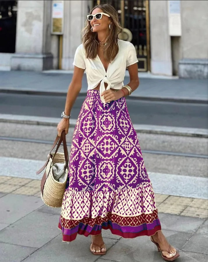 Estella – Boho Geometric Maxi Skirt Set