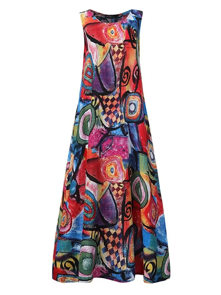 Barbara – Sleeveless Artistic Maxi Dress