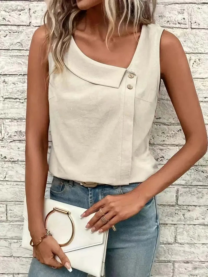 Sheila – Chic Asymmetrical Button-Detail Top
