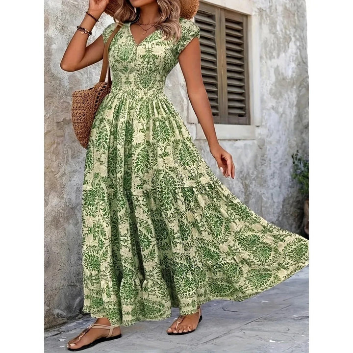Lorena – Vintage Print Ruffle Maxi Dress