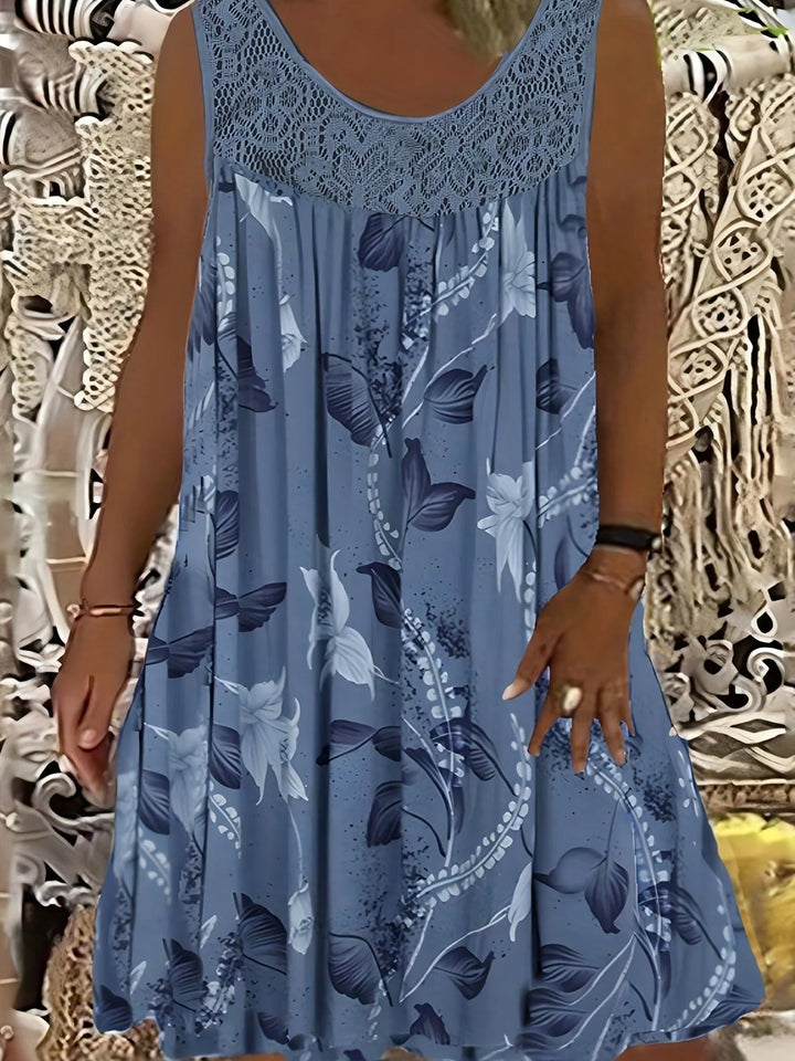 Noreen – Sleeveless Floral Crochet Yoke Dress