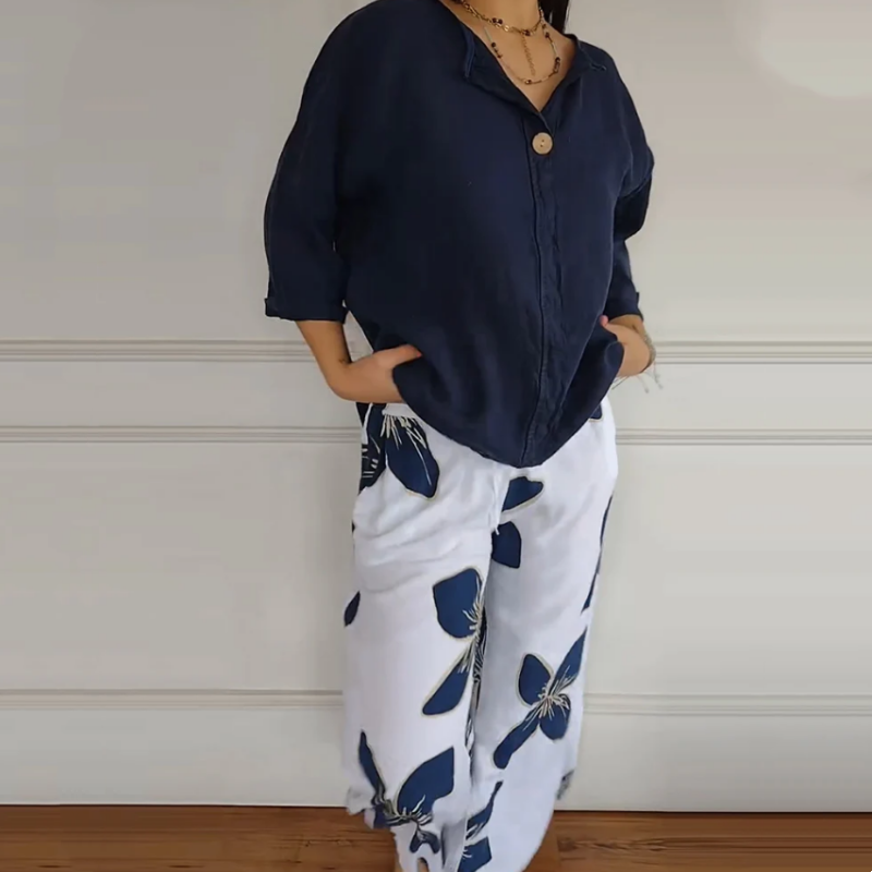 Thera – Printed Pants & Crew Neck Top Set