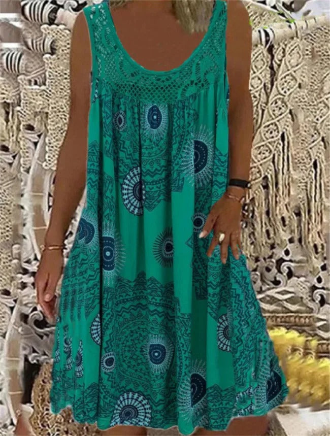 Kathy – Sleeveless Boho Print Dress