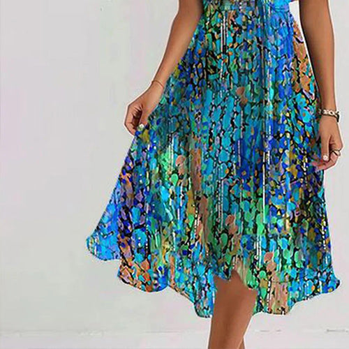 Nadine – Blue Short Sleeve Midi Dress