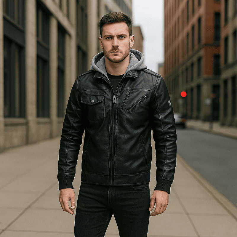 Lorenzo – Leather Jacket with Removable Hood