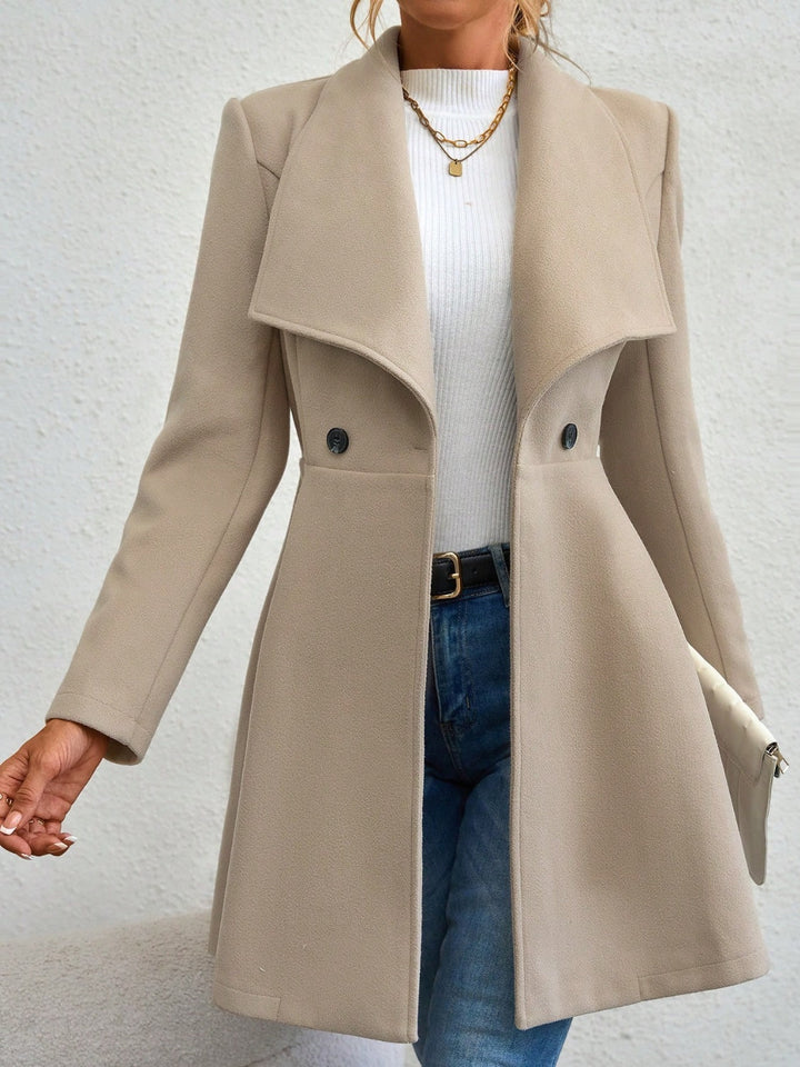 Monique – Collared Neck Button-Up Long Sleeve Coat