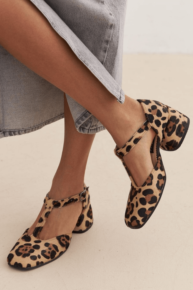 LEOPARD T-STRAP BLOCK HEELS