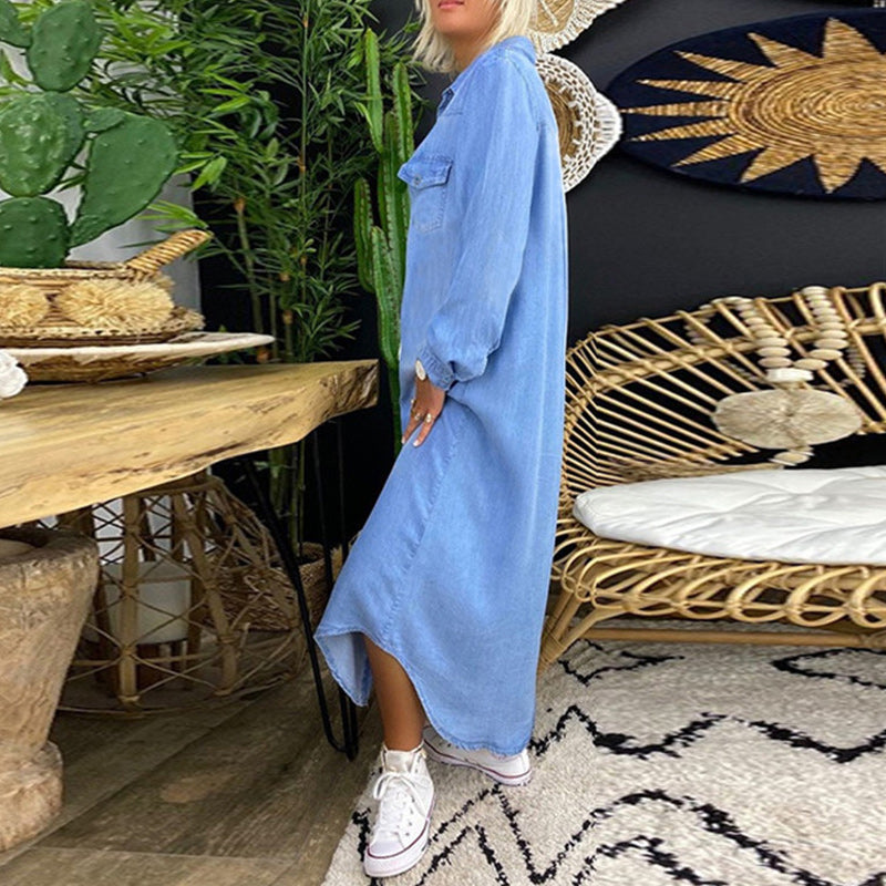 Ines - Long Sleeve Maxi Dress in Denim