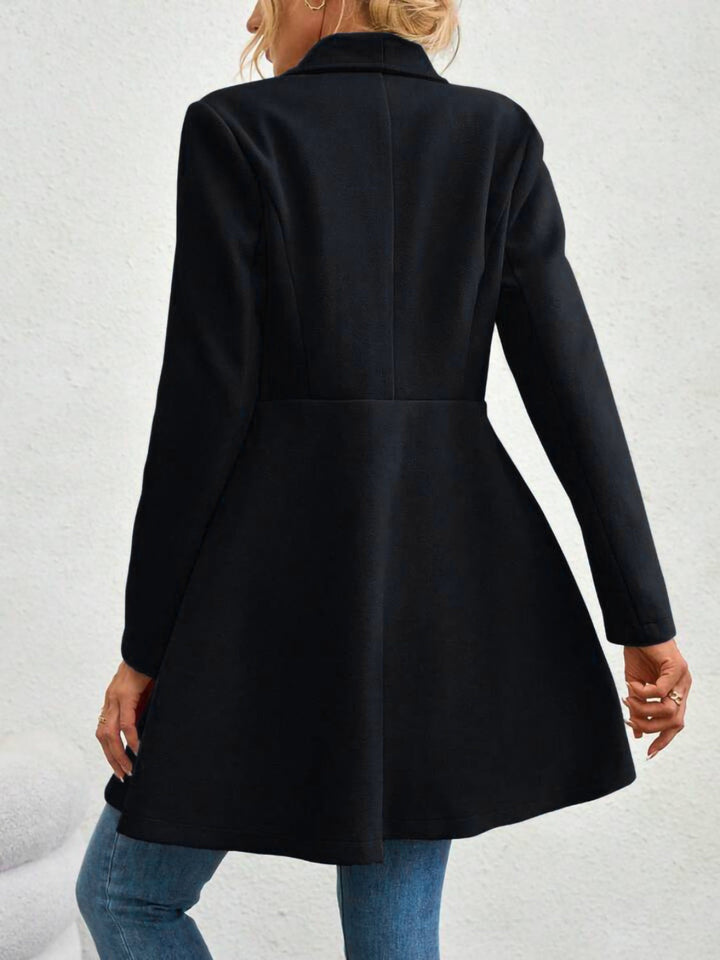 Monique – Collared Neck Button-Up Long Sleeve Coat
