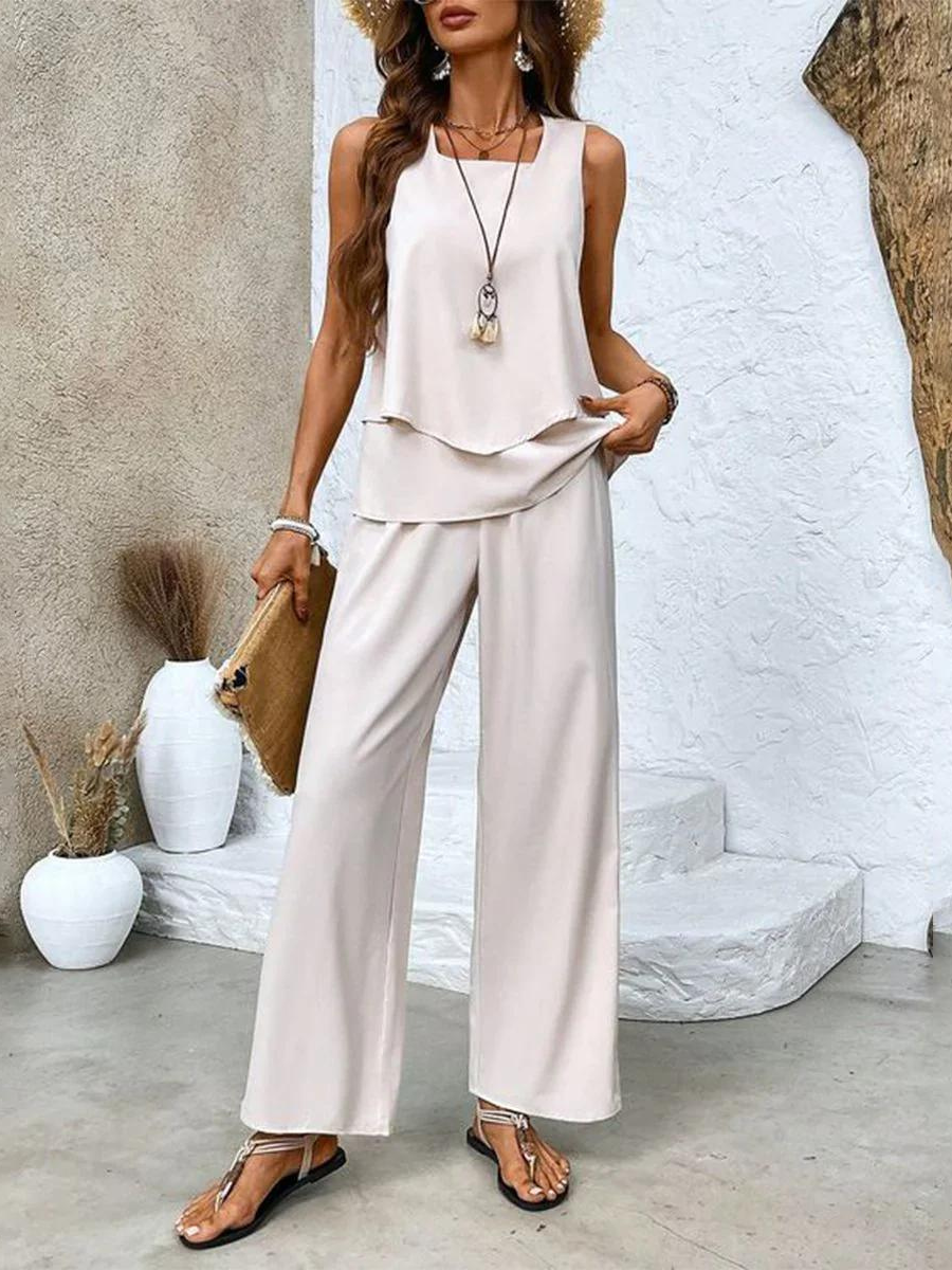 Jade - Chic Summer Set – Sleeveless Top & Wide Leg Pants