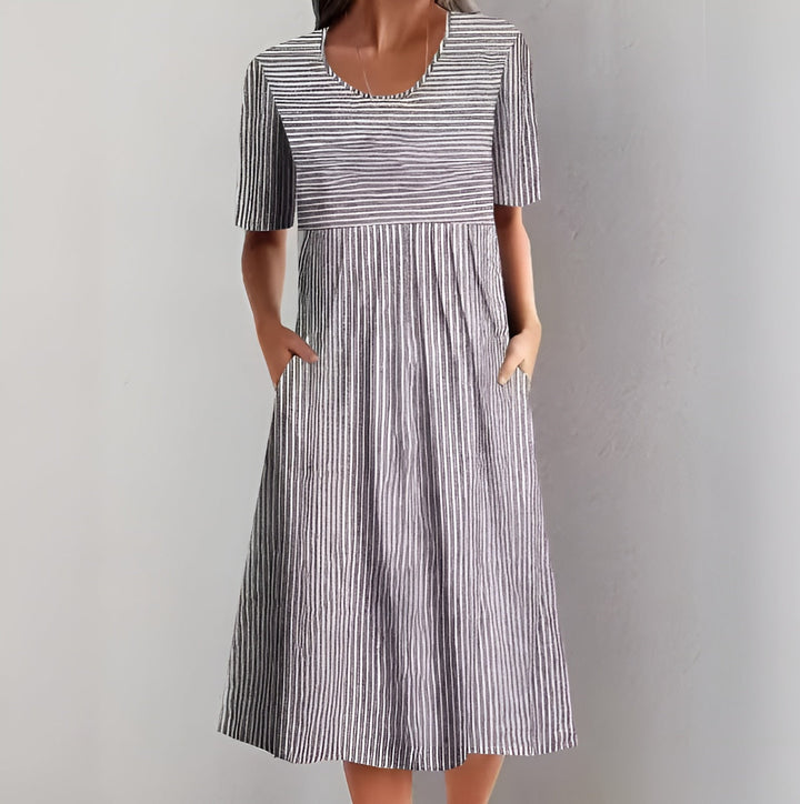Selena – Elegant Striped Midi Dress