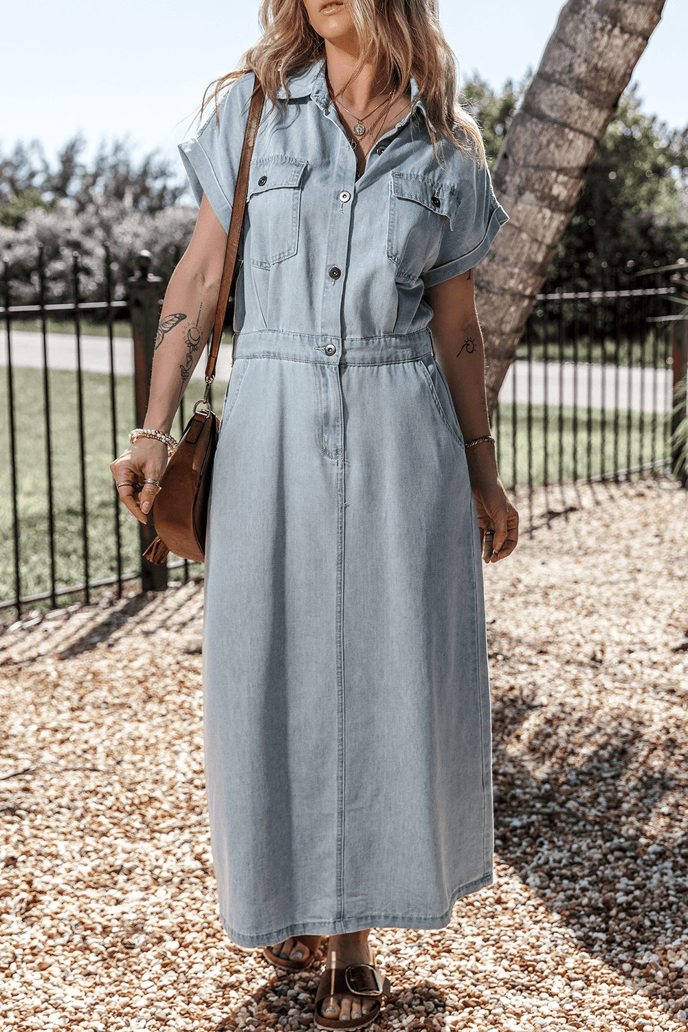 Isabelle - Denim Dress with Elegant, Short Batwing Sleeves