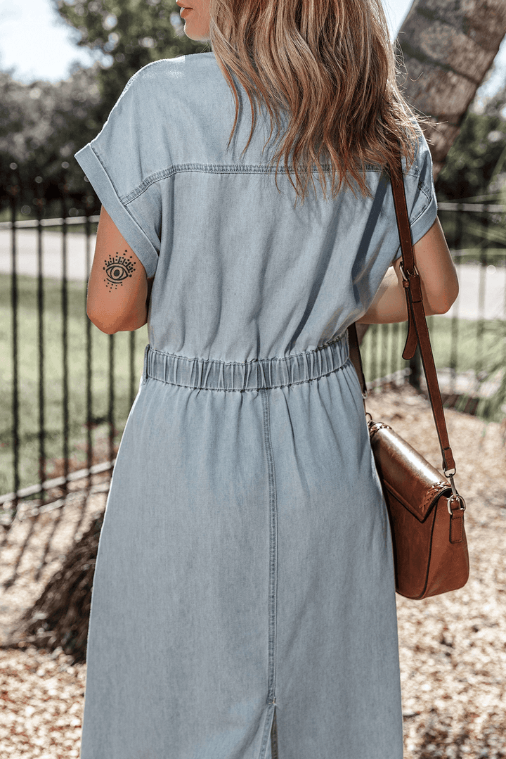 Isabelle - Denim Dress with Elegant, Short Batwing Sleeves