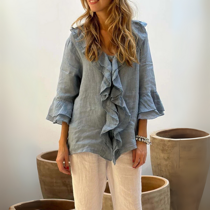 Lorraine – Ruffled V-Neck Button Cardigan