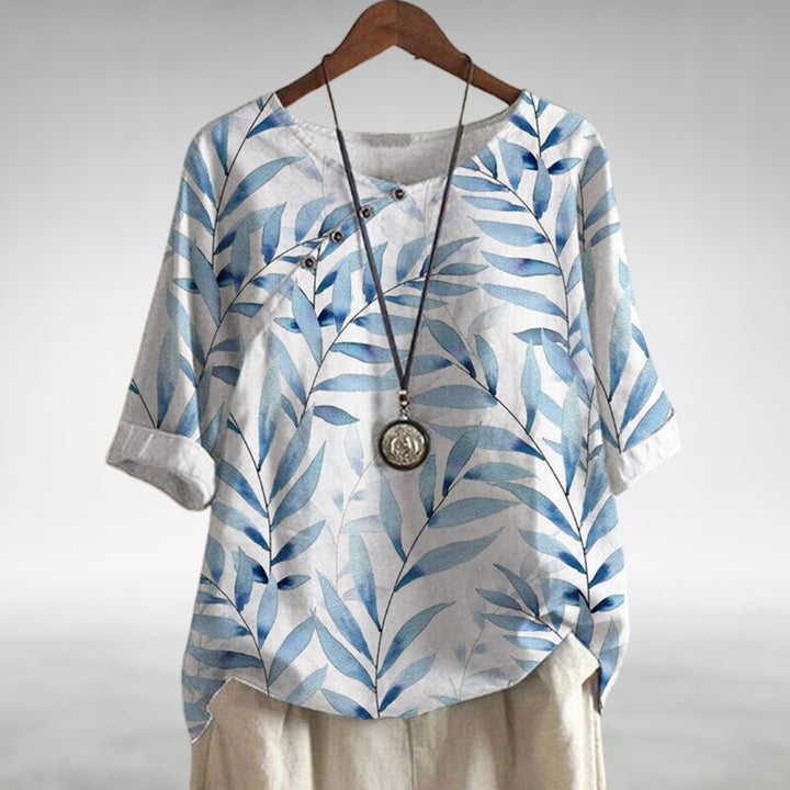Alessia – Botanical Asymmetrical Button Blouse