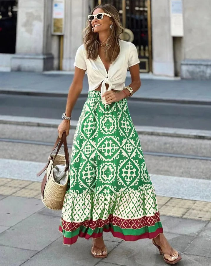 Estella – Boho Geometric Maxi Skirt Set