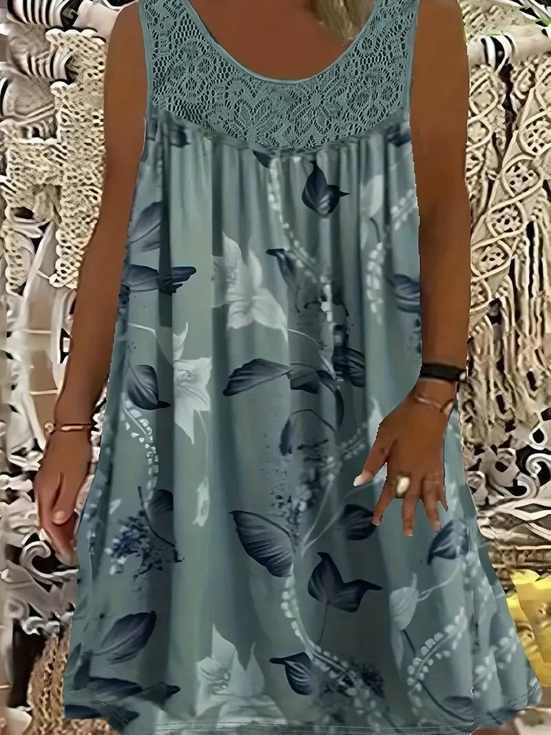 Noreen – Sleeveless Floral Crochet Yoke Dress