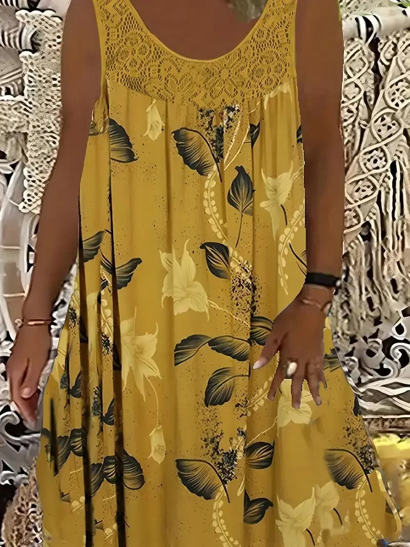 Noreen – Sleeveless Floral Crochet Yoke Dress