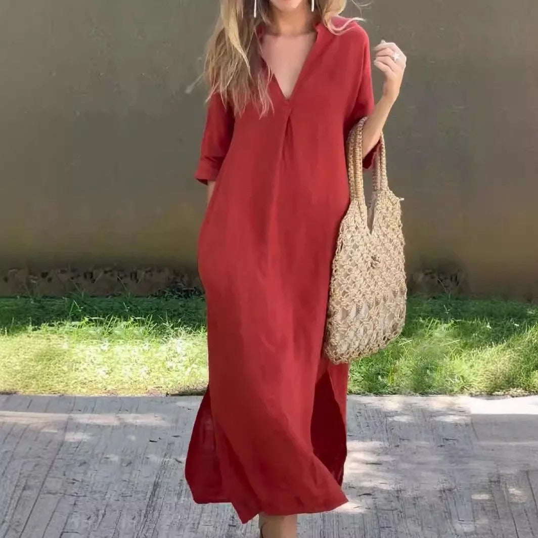 Yvette – Casual V-Neck Midi Dress