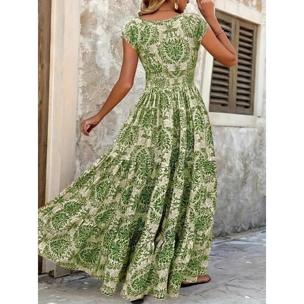 Lorena – Vintage Print Ruffle Maxi Dress