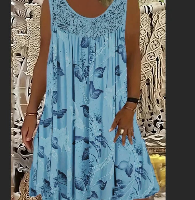 Noreen – Sleeveless Floral Crochet Yoke Dress