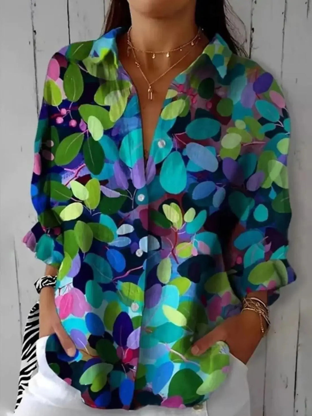 Talia – Colorful Print Button-Up Blouse