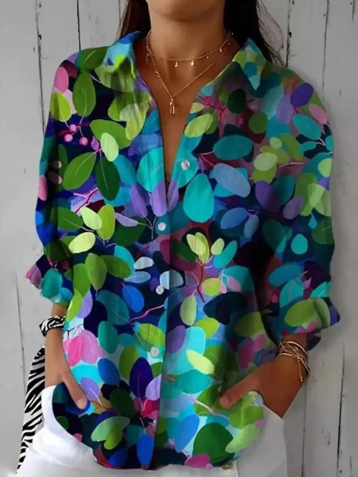 Talia – Colorful Print Button-Up Blouse