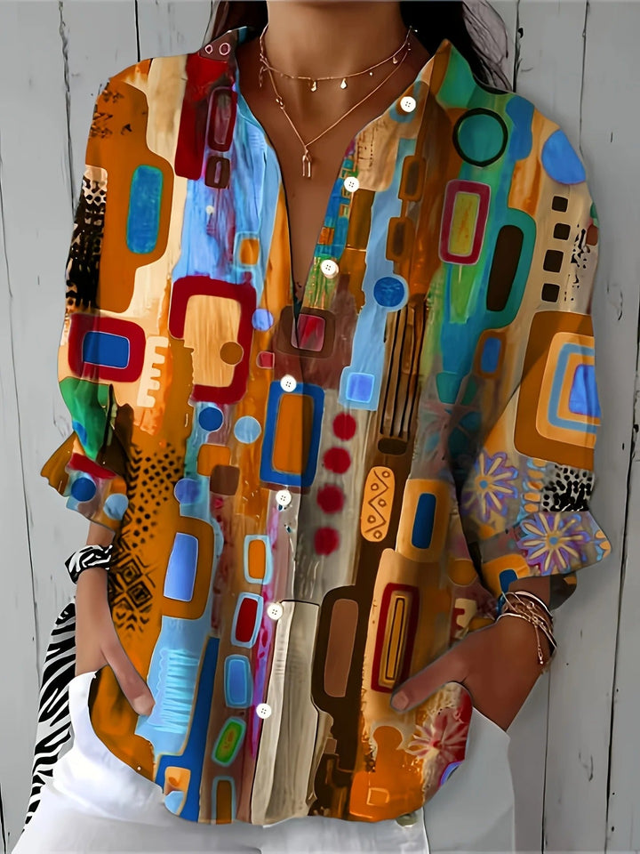 Talia – Colorful Print Button-Up Blouse