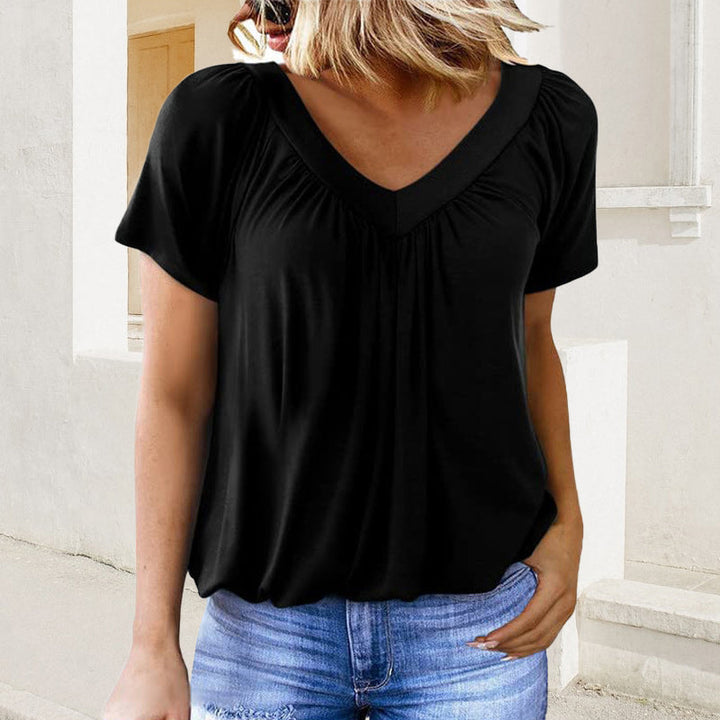 Muriel – Pleated V-Neck Casual Top