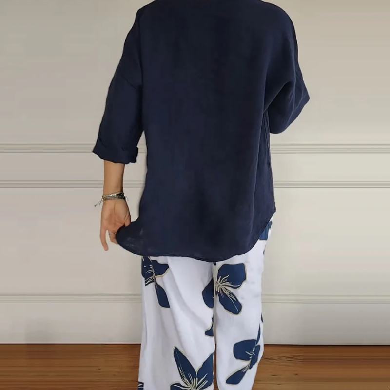 Thera – Printed Pants & Crew Neck Top Set