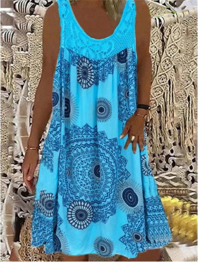 Kathy – Sleeveless Boho Print Dress