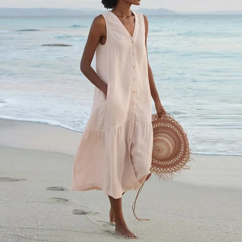 Tammy – Sleeveless Buttoned Beach Dress